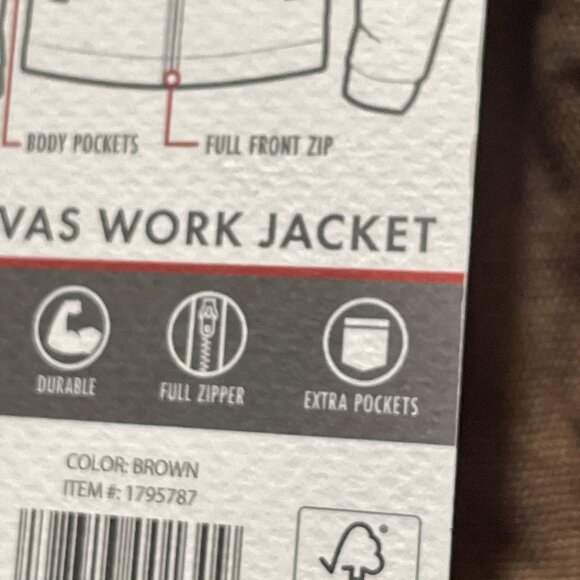 Men's Canvas Work jacket, Wrangler, L, Brown, NWT - Picture 6 of 6